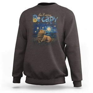 Capybara Lover Sweatshirt Don't Worry Be Capy Starry Night TS09 Dark Chocolate Print Your Wear