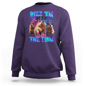 Capybara Lover Sweatshirt Rizz Em With The Tism Funny Capy Meme TS09 Purple Print Your Wear