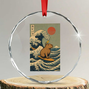 Capybara Surfing Japanese Crystal Glass Ornament Vintage Great Wave Off Kanagawa Anime Kawaii TS10 Transparent Glass 3'' Circle Print Your Wear