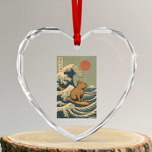 Capybara Surfing Japanese Heart Crystal Glass Ornament Vintage Great Wave Off Kanagawa Anime Kawaii TS10 Transparent Glass 3'' Heart Print Your Wear
