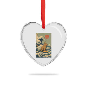 Capybara Surfing Japanese Heart Crystal Glass Ornament Vintage Great Wave Off Kanagawa Anime Kawaii TS10 Print Your Wear