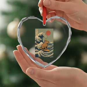Capybara Surfing Japanese Heart Crystal Glass Ornament Vintage Great Wave Off Kanagawa Anime Kawaii TS10 Print Your Wear