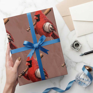 Cardinals Baseball Player Wrapping Paper Roll Retro STL Redbird Fan Bird Mascot Baseball TS10 Mocha Print Your Wear