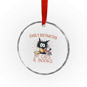 Cat and Book Lover Crystal Glass Ornament Easily Distracted By Cats And Books Funny Black Cat Meme TS02 Print Your Wear