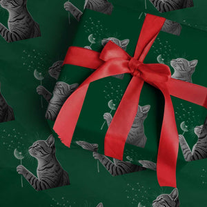 Cat Blowing Dandelion Wrapping Paper Roll Kitten Making A Wish Nature Art TS11 Green Print Your Wear