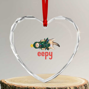 Cat Christmas Meme Heart Crystal Glass Ornament Eepy Kitten Silly Sleepy TS14 Transparent Glass 3'' Heart Print Your Wear
