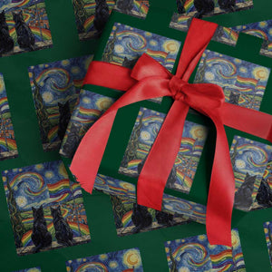 Cat Gay Pride Wrapping Paper Roll Starry Night Style LGBTQ Pride Support