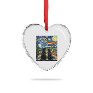 Cat Gay Pride Heart Crystal Glass Ornament Starry Night Style LGBTQ Pride Support