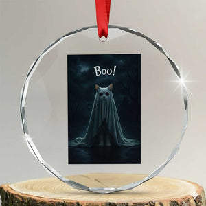 Cat Halloween Crystal Glass Ornament Spooky Season Ghost Kitten Haunted Mansion TS10 Transparent Glass 3'' Circle Print Your Wear