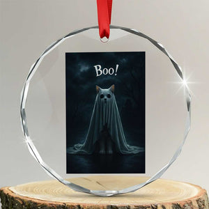 Cat Halloween Crystal Glass Ornament Spooky Season Ghost Kitten Haunted Mansion TS10 Transparent Glass 3'' Circle Print Your Wear
