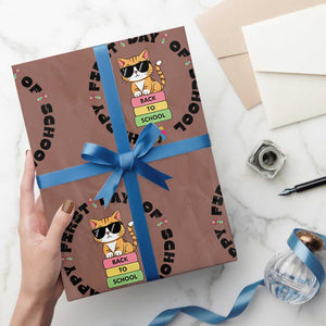 Cat Happy First Day Of School Wrapping Paper Roll Back To School Gift For Kids TS12 Mocha Print Your Wear