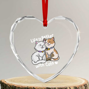 Cat Lover Heart Crystal Glass Ornament Life Is Better With Cats Cute TS02 Transparent Glass 3'' Heart Print Your Wear
