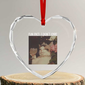 Cat Meme Heart Crystal Glass Ornament Fun Fact I Dont Care Funny Saying Quote TS10 Transparent Glass 3'' Heart Print Your Wear