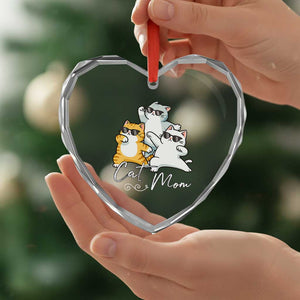 Cat Mom Heart Crystal Glass Ornament Three Cool Cats with Sunglasses TS12 Print Your Wear