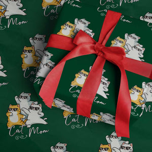 Cat Mom Wrapping Paper Roll Three Cool Cats with Sunglasses TS12 Green Print Your Wear