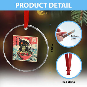 Cat Ramen Christmas Crystal Glass Ornament Japanese Kawaii Retro Cats Manga TS14 Print Your Wear