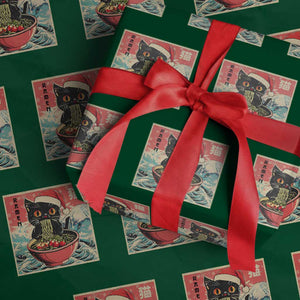 Cat Ramen Christmas Wrapping Paper Roll Japanese Kawaii Retro Cats Manga TS14 Green Print Your Wear