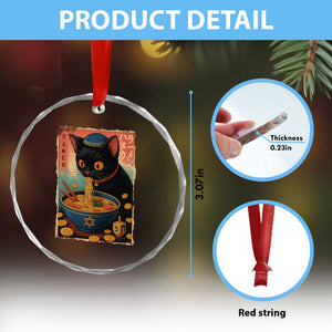 Cat Ramen Hanukkah Crystal Glass Ornament Japanese Kawaii Anime Chanukah Cat TS11 Print Your Wear