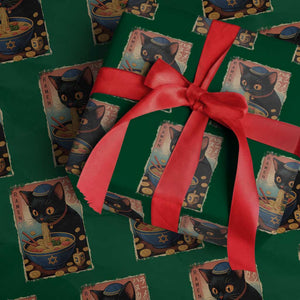 Cat Ramen Hanukkah Wrapping Paper Roll Japanese Kawaii Anime Chanukah Cat TS11 Green Print Your Wear