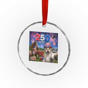 Cat Selfie with Bigfoot USA 250 Years Crystal Glass Ornament Funny 4th Of July Cat Graphic TS11 Print Your Wear