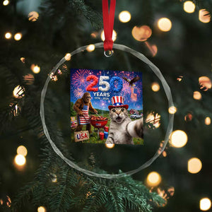 Cat Selfie with Bigfoot USA 250 Years Crystal Glass Ornament Funny 4th Of July Cat Graphic TS11 Print Your Wear