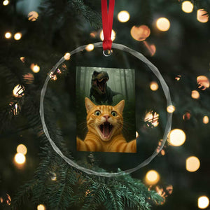 Cat Selfie With Dinosaur Crystal Glass Ornament Funny Cat Gifts TS10 Print Your Wear