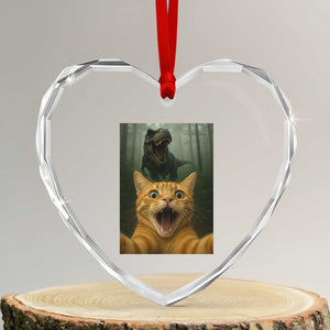 Cat Selfie With Dinosaur Heart Crystal Glass Ornament Funny Cat Gifts TS10 Transparent Glass 3'' Heart Print Your Wear