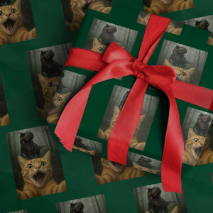 Cat Selfie With Dinosaur Wrapping Paper Roll Funny Cat Gifts TS10 Green Print Your Wear