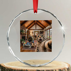 Cat Selfie with Man Funny Cat Dad Crystal Glass Ornament TS11 Transparent Glass 3'' Circle Print Your Wear