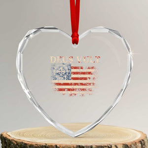 Catholic Knight Templar Crusader Cross Heart Crystal Glass Ornament Vintage American Flag