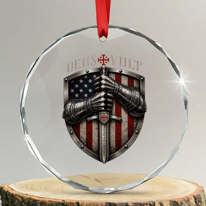Catholic Knight Templar Crusader Crystal Glass Ornament Rertro Deus Vult American Flag