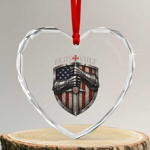 Catholic Knight Templar Crusader Heart Crystal Glass Ornament Rertro Deus Vult American Flag
