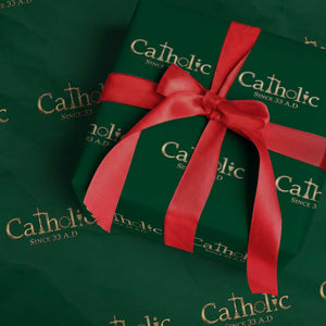 Catholic Since 33 AD Wrapping Paper Roll Christianity Crucifix Jesus Eucharist TS10 Green Print Your Wear
