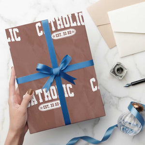 Catholic Since 33 AD Wrapping Paper Roll Vintage Varsity Crucifix Jesus Eucharist Christianity TS10 Mocha Print Your Wear
