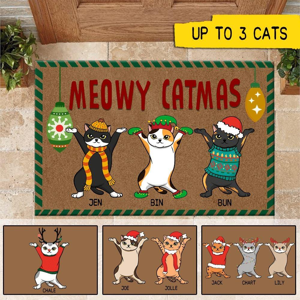 Personalized Meowy Catmas Funny Doormat CTM Custom - Printyourwear