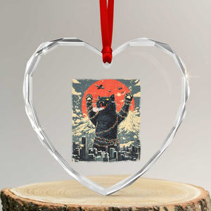 Japanese Cat Christmas Heart Crystal Glass Ornament Funny Kitten Kitty Cat Lover TS14 Transparent Glass 3'' Heart Print Your Wear