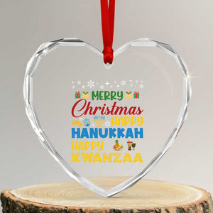 Celebrate All Holidays Merry Christmas Hanukkah Kwanzaa Gift Heart Crystal Glass Ornament TS12 Transparent Glass 3'' Heart Print Your Wear
