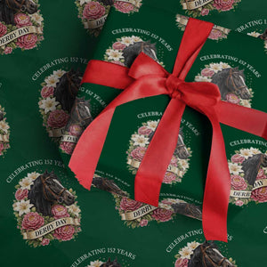 Celebrating 152 Years Derby Day Floral Wrapping Paper Roll Horse Racing Pink Peony White Lily Equestrian 152nd Anniversary TS02 Green Print Your Wear