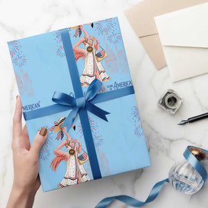 Celebrating 250 Years of American Spirit Flamingo Wrapping Paper Roll Cute Patriotic Tropical Bird Summer Landmarks Fireworks