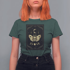 Celestial Dark Academia Death Head Moth Tarot Card T Shirt For Women TS02 Dark Forest Green Printyourwear