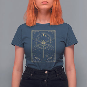 Celestial Dark Academia Dragonfly Tarot Card Moon Phases T Shirt For Women TS02 Navy Printyourwear