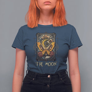 Celestial Floral Luna Moth Tarot Card The Moon T Shirt For Women TS02 Navy Printyourwear