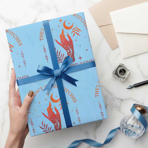 Celestial Witchy Feminist Wrapping Paper Roll They Didn't Burn Witches They Burned Women TS02 Light Blue Print Your Wear