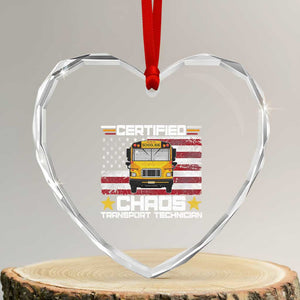Certified Chaos Transport Technician Heart Crystal Glass Ornament Patriotic School Bus Driver USA American Flag