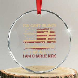 Charlie Kirk Crystal Glass Ornament You Cant Silence Us All Retro American Flag Cross TS10 Transparent Glass 3'' Circle Print Your Wear