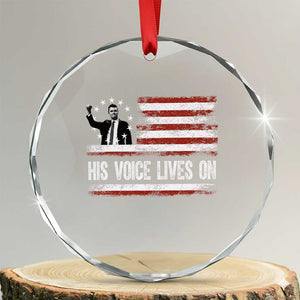 Charlie Kirk Memorial Crystal Glass Ornament His Voice Lives On Vintage Patriotic American Flag TS02 Transparent Glass 3'' Circle Print Your Wear