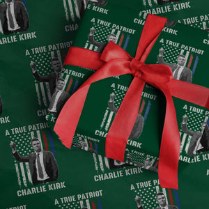 Charlie Kirk Tribute Wrapping Paper Roll A True Patriot Freedom American Flag TS02 Green Print Your Wear