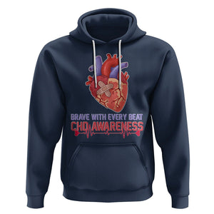 CHD Awareness Hoodie Brave With Every Beat Heart Disease Red And Blue Ribbon TS02 Navy Printyourwear