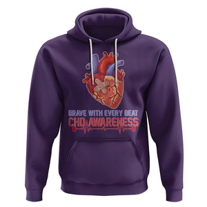 CHD Awareness Hoodie Brave With Every Beat Heart Disease Red And Blue Ribbon TS02 Purple Printyourwear