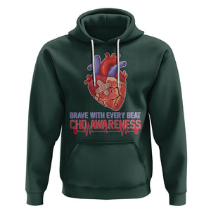 CHD Awareness Hoodie Brave With Every Beat Heart Disease Red And Blue Ribbon TS02 Dark Forest Green Printyourwear
